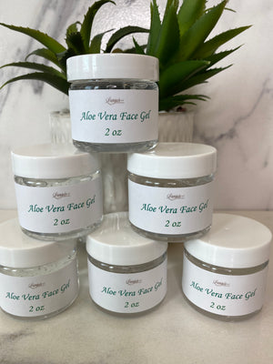 Benefits: Removes dark circles and dryness under the eyes. Aloe also helps to heal the skin from sun burns. It removes acne and blemishes while soothing the skin. Aloe is also known for slowing down the aging process. Aloe is a natural moisturizer for all skin types.  Size: 2oz  Made with: Aloe vera extract, Water, Aloe Barbadensis Leaf Juice, Glycerin  How to use: Apply to face and let dry. Leave on for 10-20 minutes. Rinse off with water. Follow up with our Aloe Vera Moisturizing Facial Cream